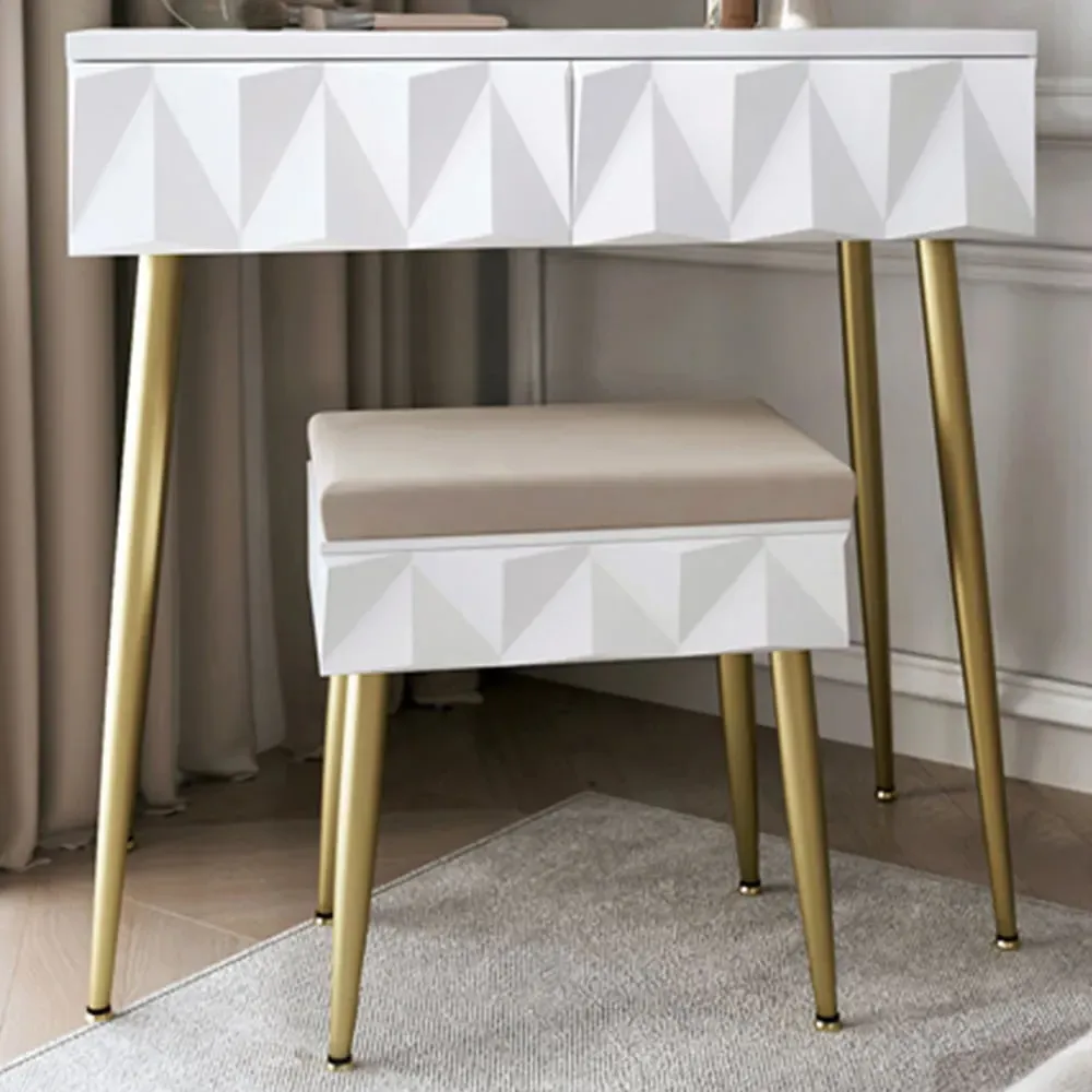 CARME Dressing Table with Padded Stool - White, Gold