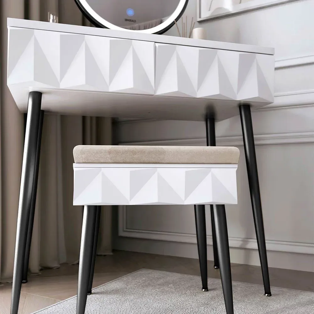 CARME Home Padded Storage Stool - White, Velvet