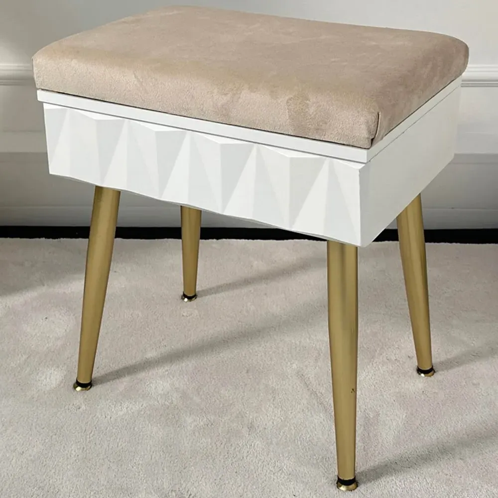 CARME Home Padded Storage Stool - White, Velvet image