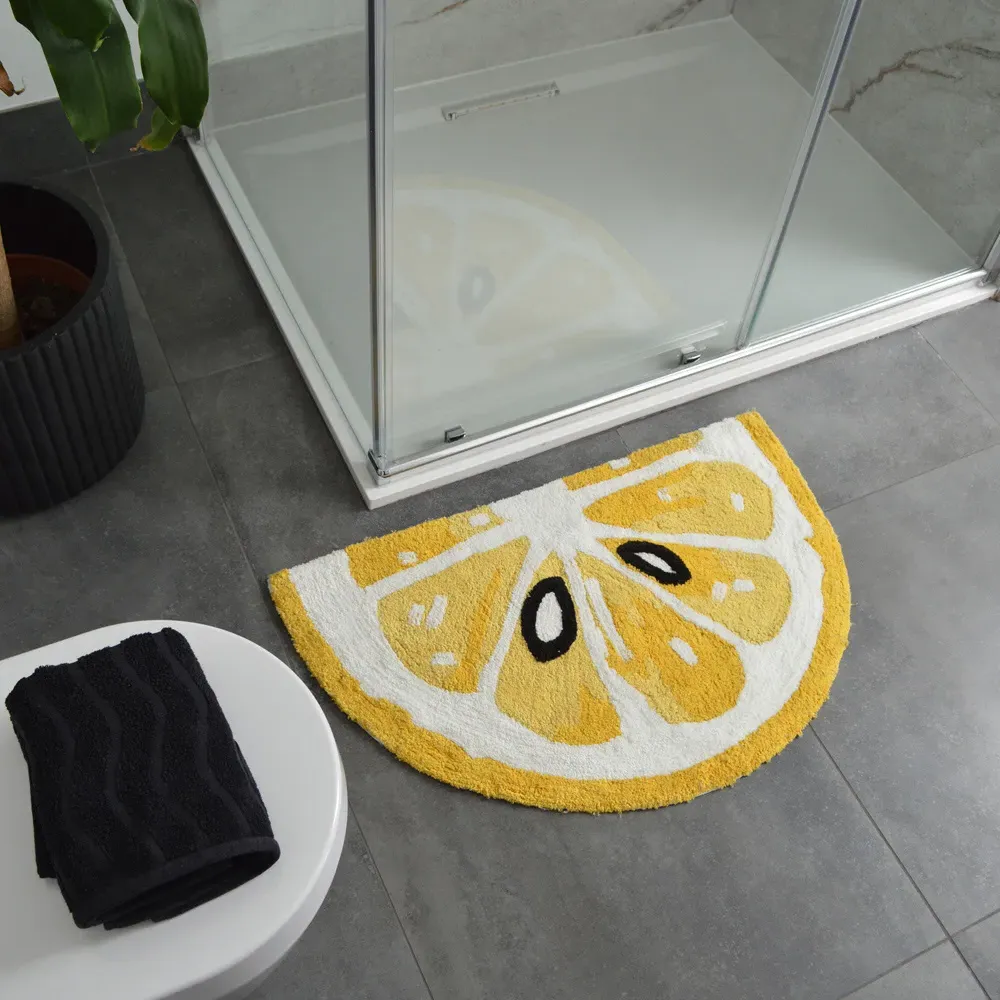 Half Circle Lemon Slice Non Slip Bath Mat - Yellow