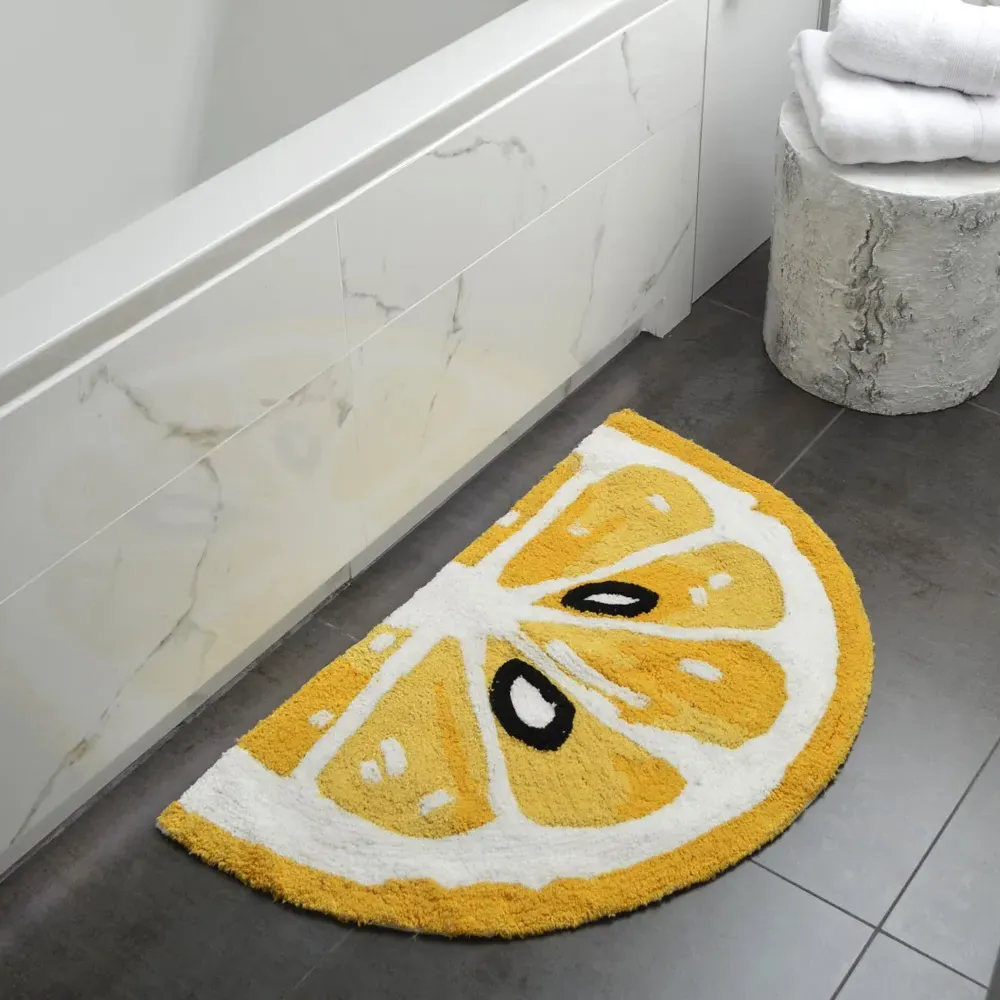 Half Circle Lemon Slice Non Slip Bath Mat - Yellow