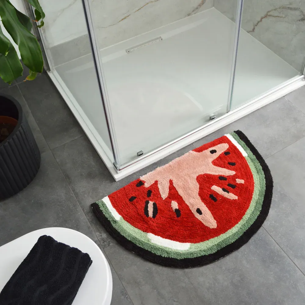Half Circle Watermelon Slice Non Slip Bath Mat - Red