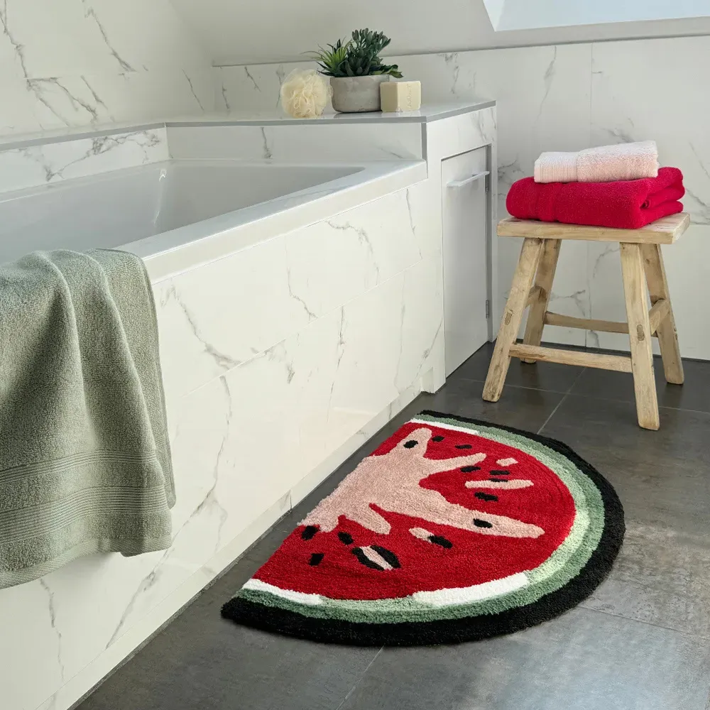 Half Circle Watermelon Slice Non Slip Bath Mat - Red