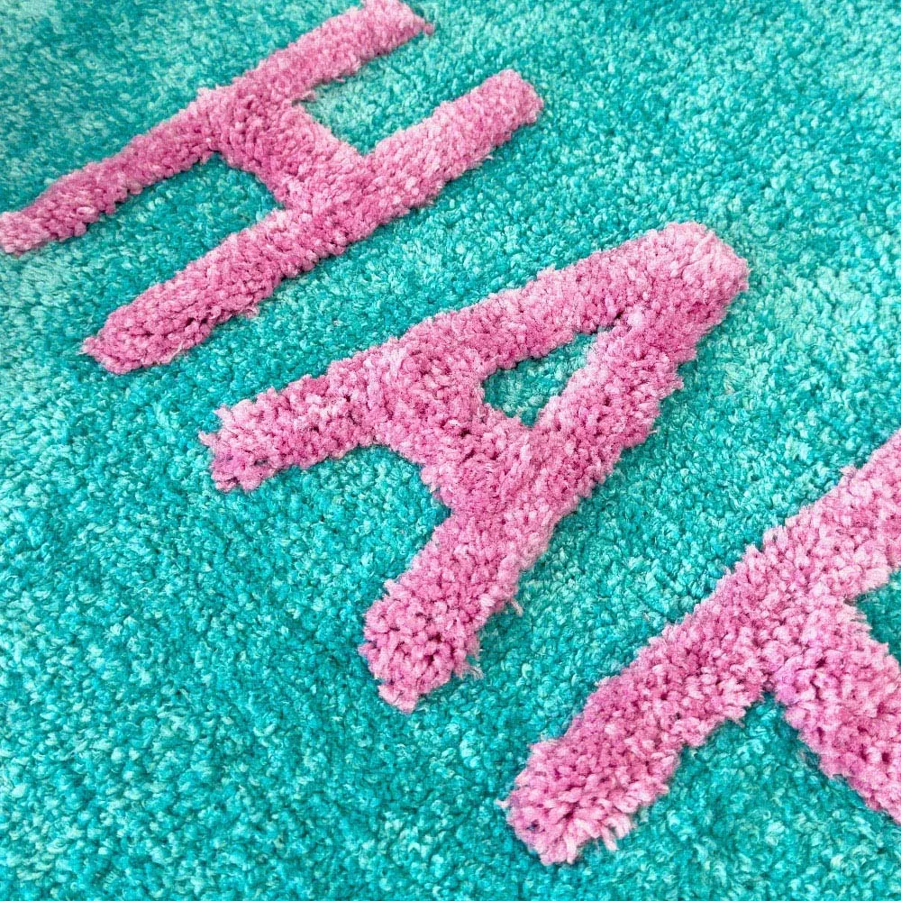 Happy Slogan Non Slip Bath Mat - Blue