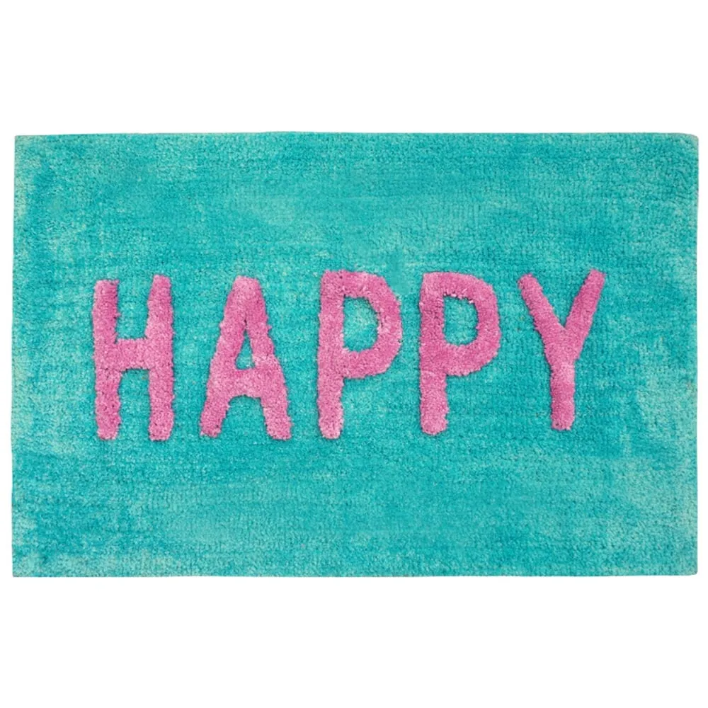 Happy Slogan Non Slip Bath Mat - Blue image