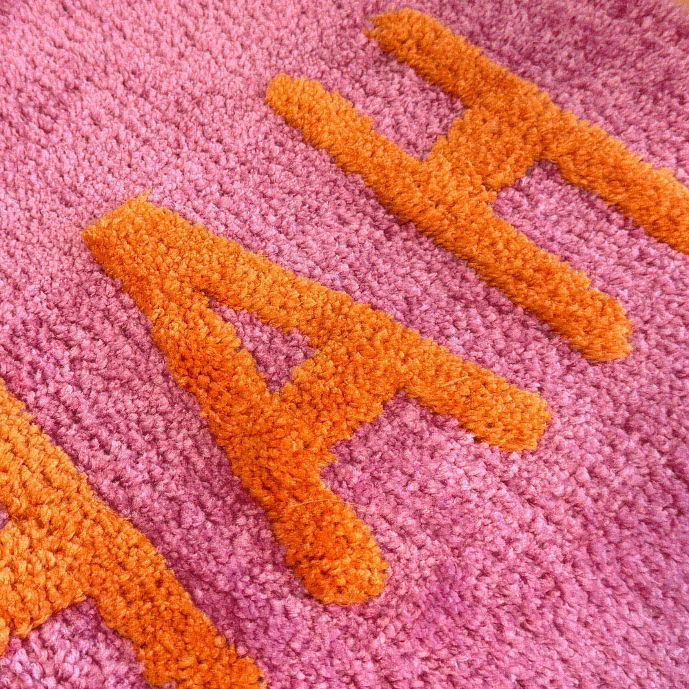 Happy Slogan Non Slip Bath Mat - Pink