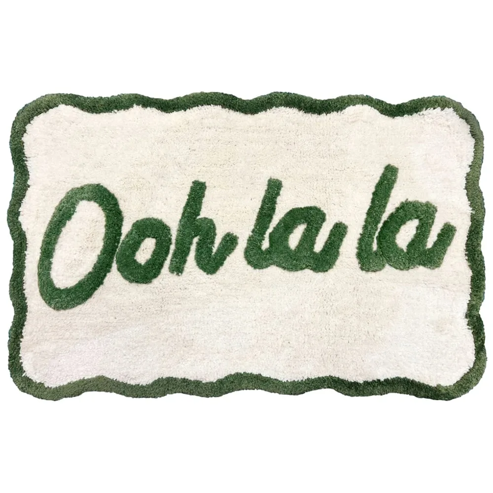 Ooh La La Slogan Scallop Bath Mat Non Slip - Green image