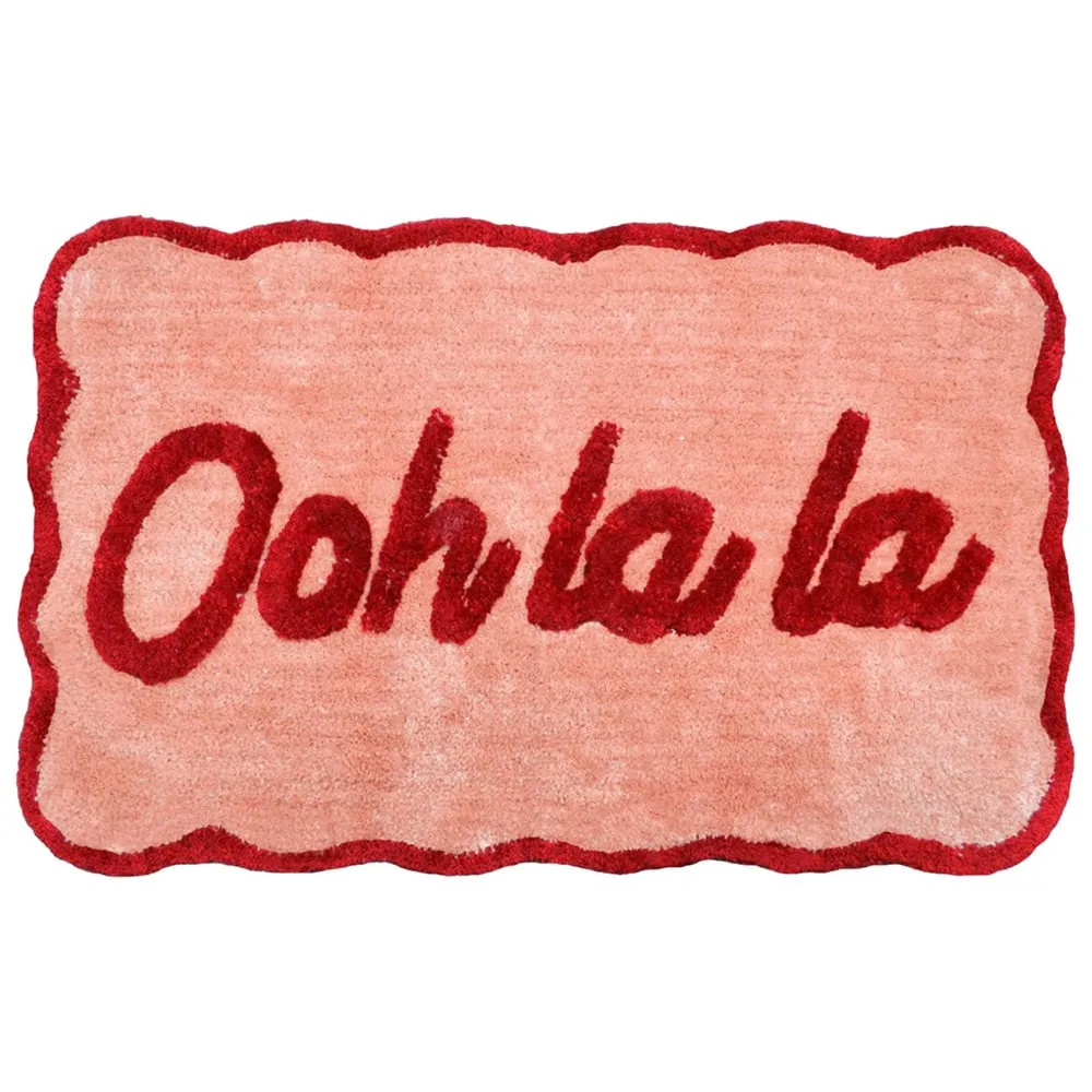 Ooh La La Slogan Scallop Bath Mat Non Slip - Red