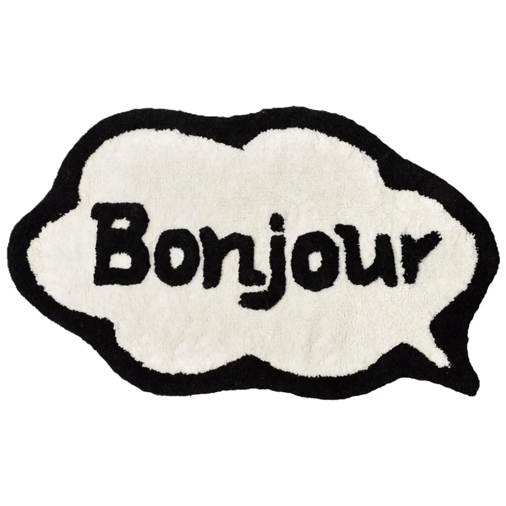 Speech Bubble Bonjour Slogan Non Slip Bath Mat - Cream