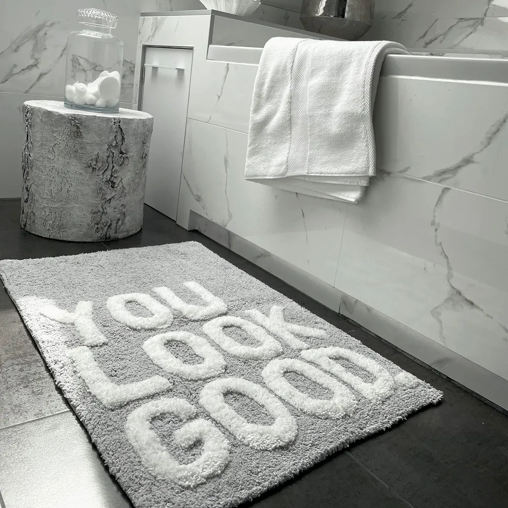 You Look Good Slogan Bath Mat - Grey