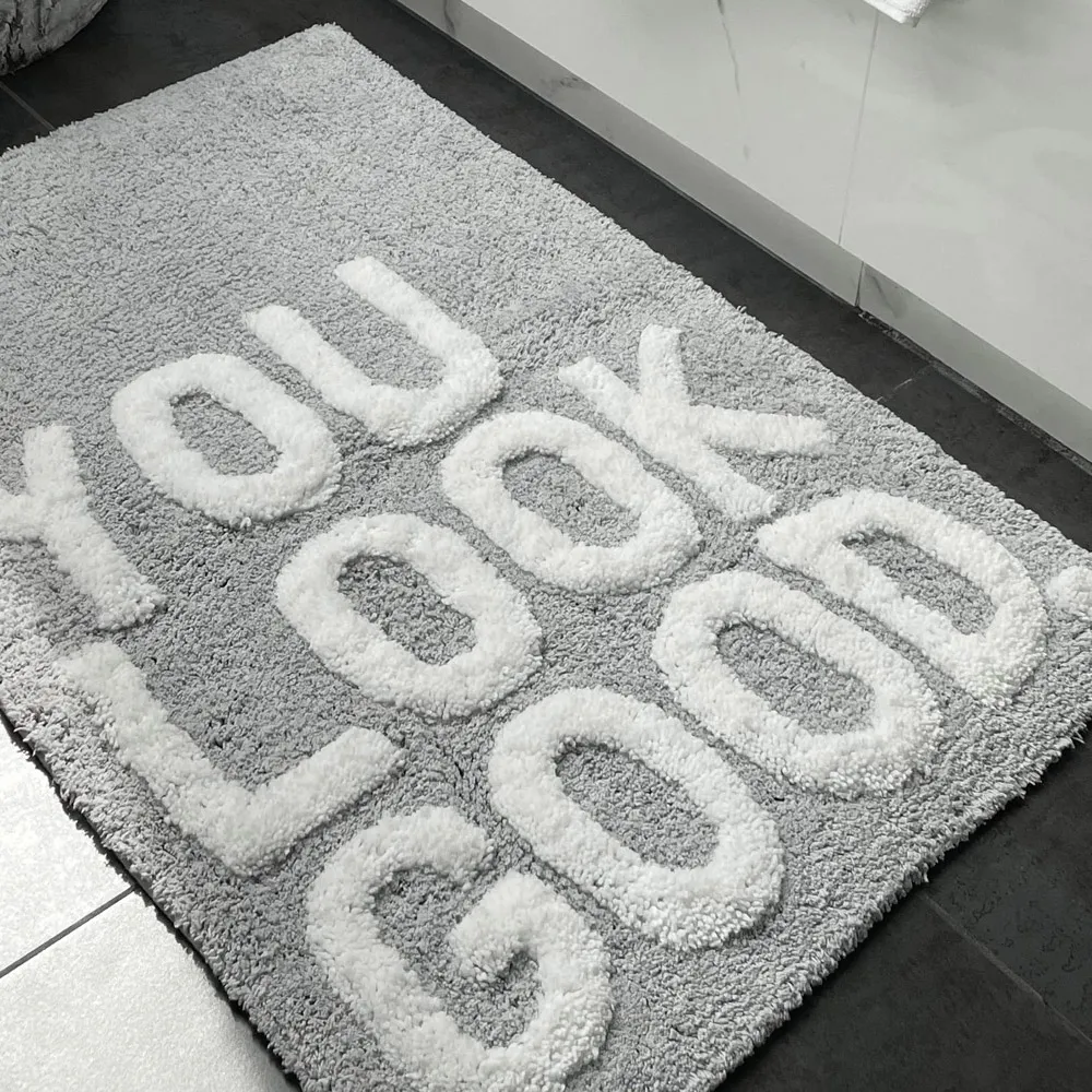 You Look Good Slogan Bath Mat - Grey