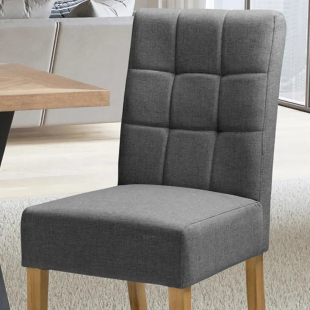 Set of 2 Dining Chairs - Grey, Linen Effect