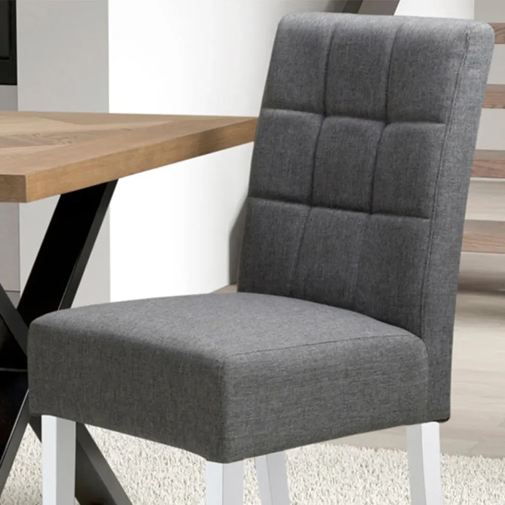 Set of 2 Dining Chairs - Grey, Linen Effect