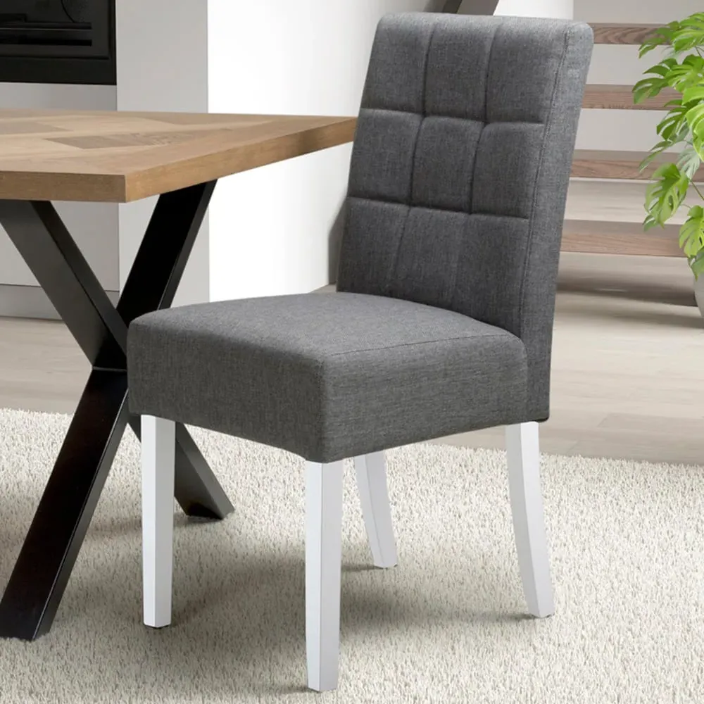 Set of 2 Dining Chairs - Grey, Linen Effect