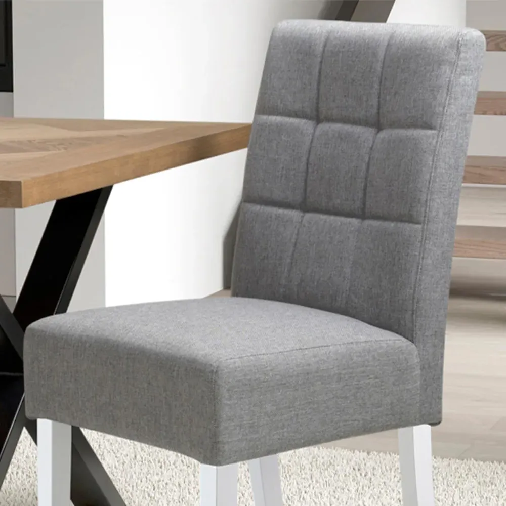 Set of 2 Dining Chairs - Silver Grey, Linen Effect