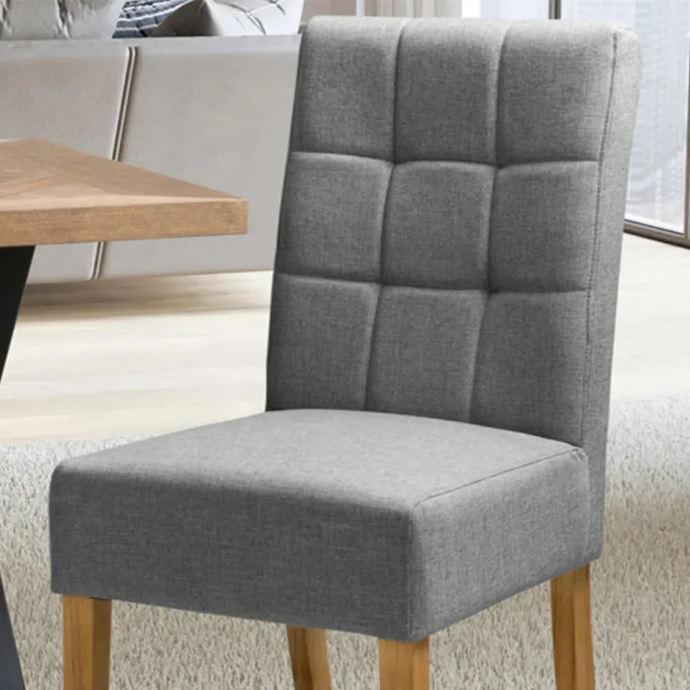 Set of 2 Dining Chairs - Silver Grey, Linen Effect