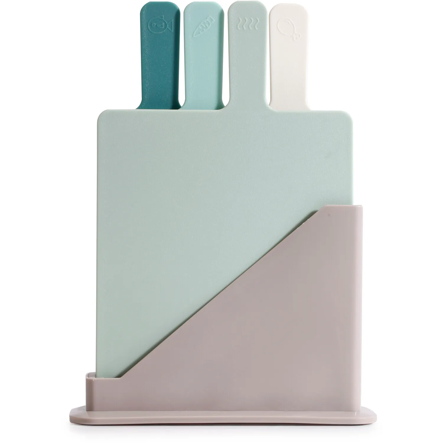 4 Piece Chopping Board Set with Stand - Multi-Colour