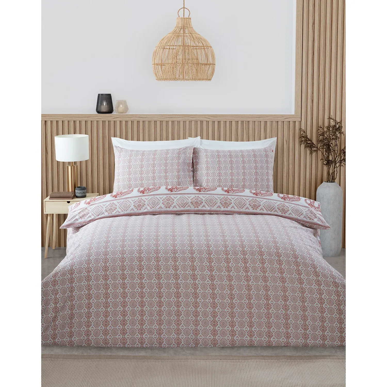 Hathi Elephant Double Duvet Cover and Pillowcase Set - Rust