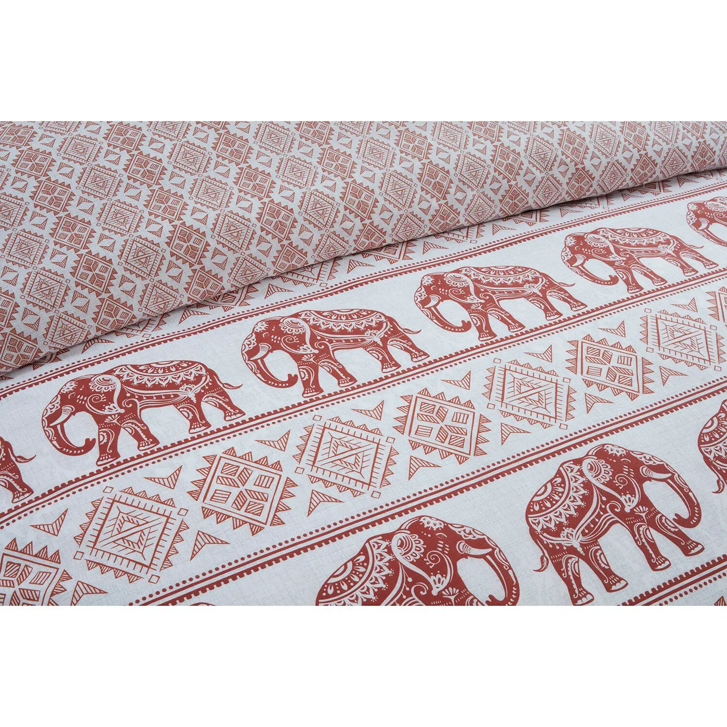 Hathi Elephant Double Duvet Cover and Pillowcase Set - Rust
