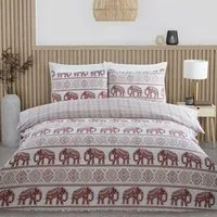 Hathi Elephant Double Duvet Cover and Pillowcase Set - Rust
