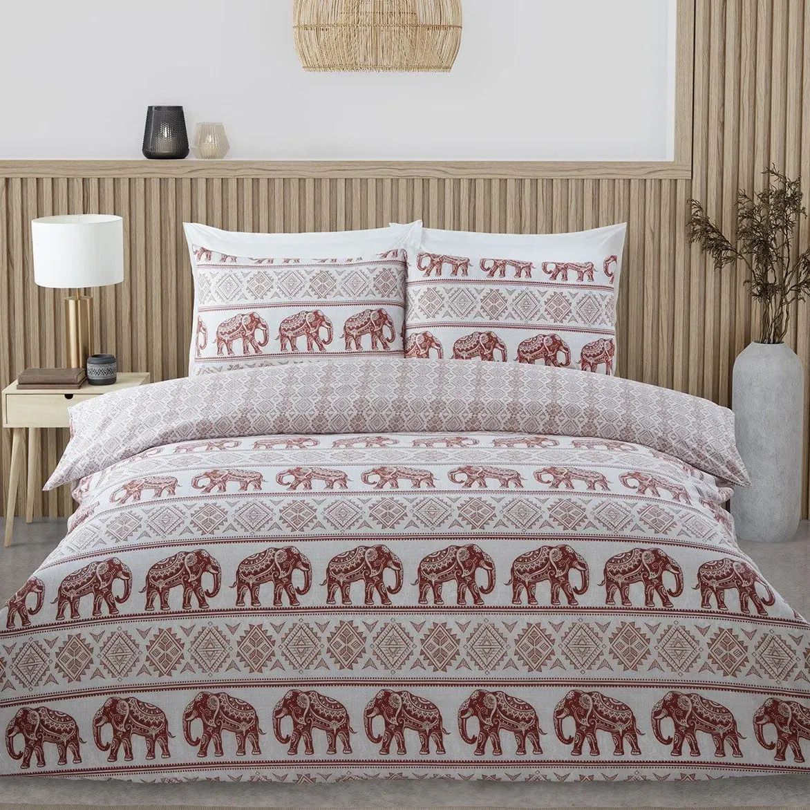 Hathi Elephant King Duvet Cover and Pillowcase Set - Rust