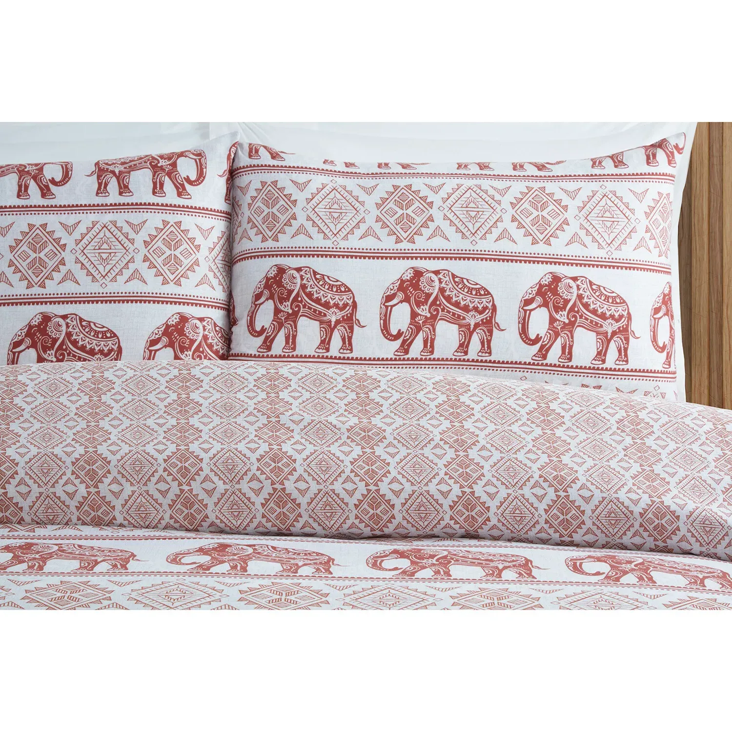 Hathi Elephant Single Duvet Cover and Pillowcase Set - Rust