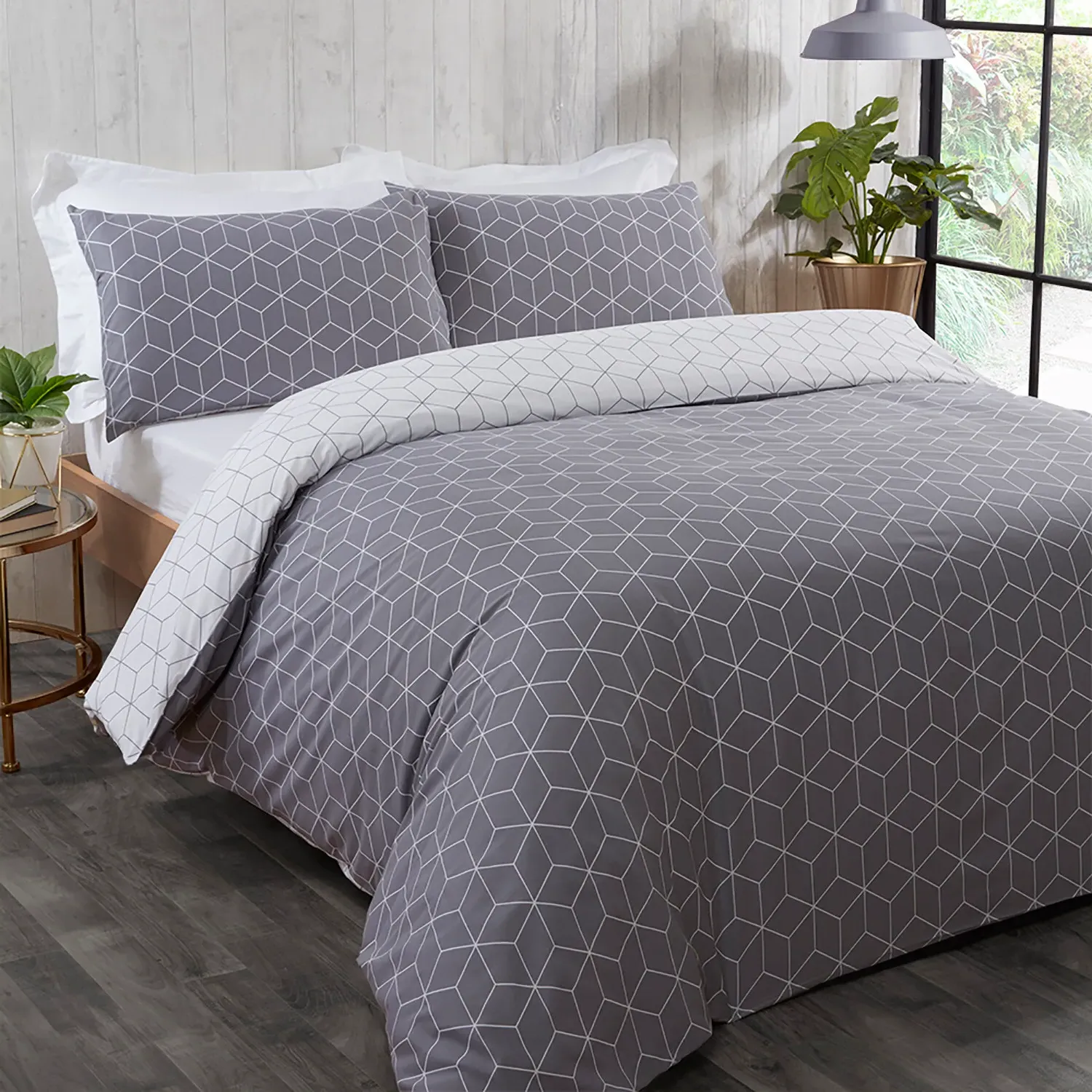 Home Apollo Single Duvet Set - Grey, Polycotton