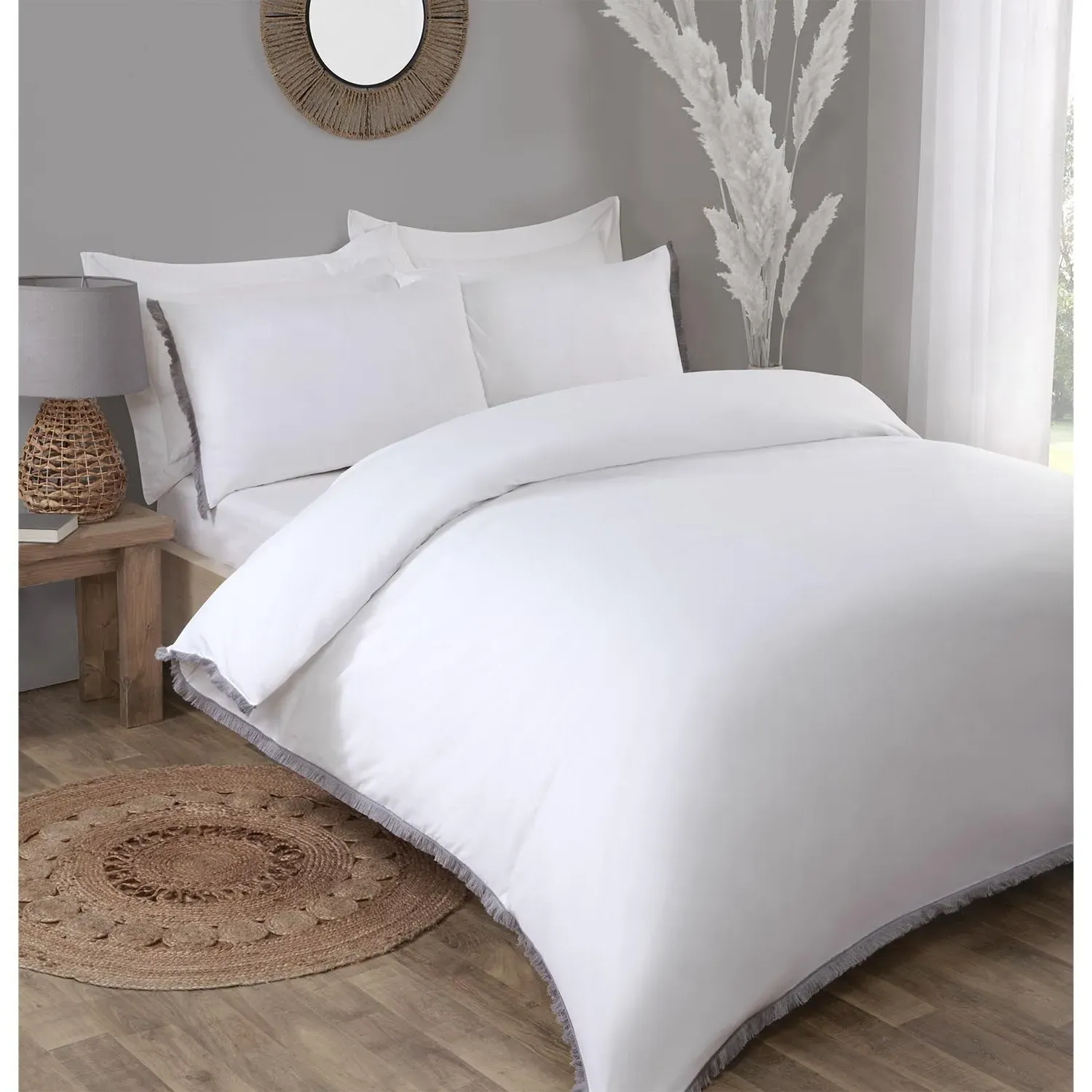 Home Bohemia Tassel King Size Duvet Cover Set - White