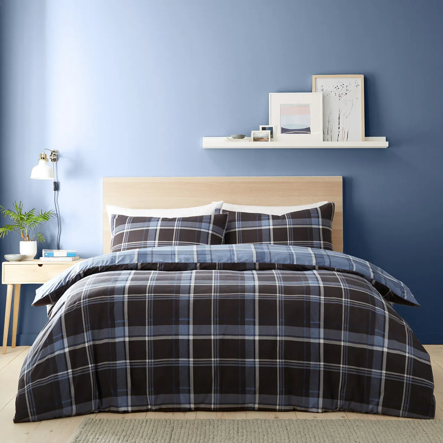 Home Brodie Check Double Duvet Cover Set - Navy