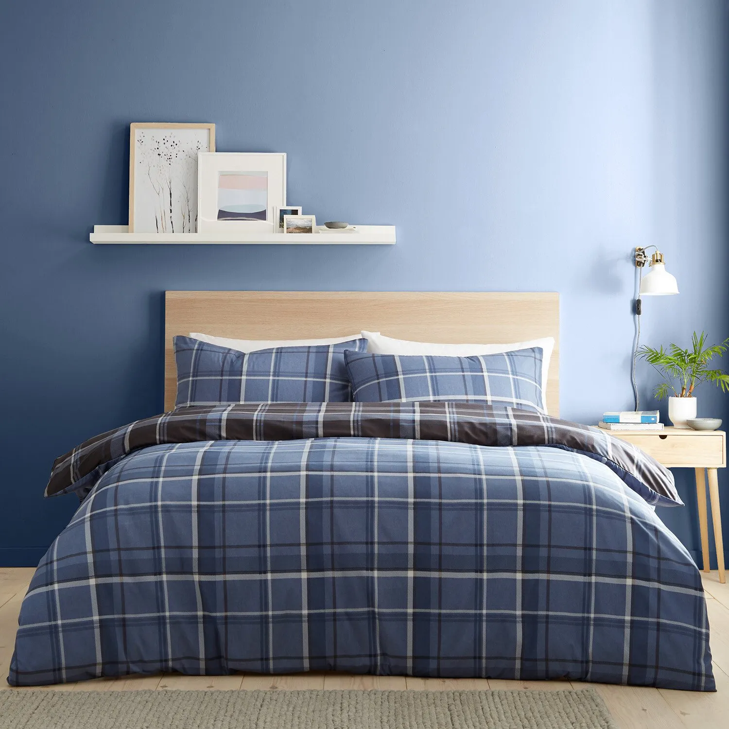Home Brodie Check Single Duvet Cover Set - Navy image