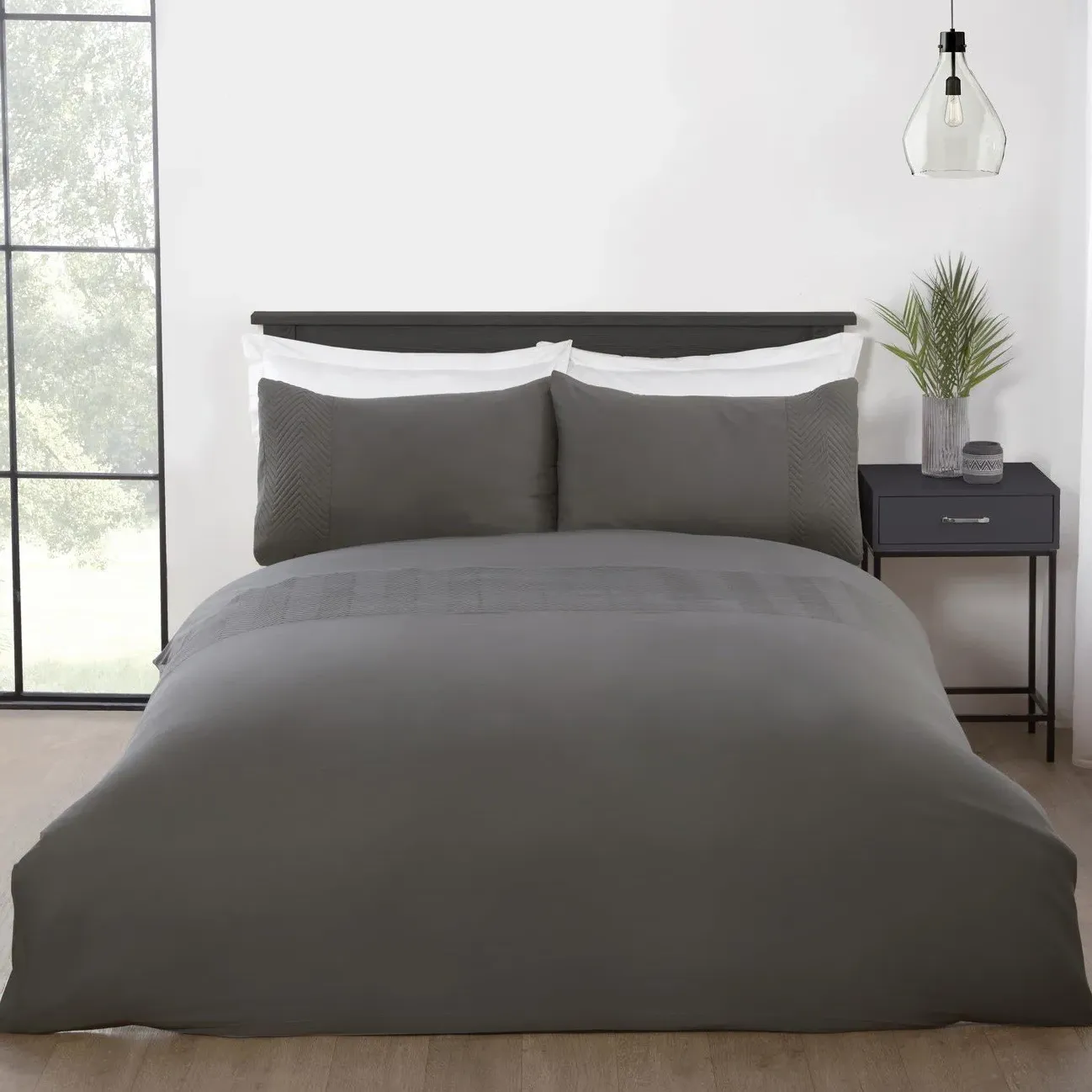 Home Chevron Pinsonic Double Duvet Cover Set - Charcoal