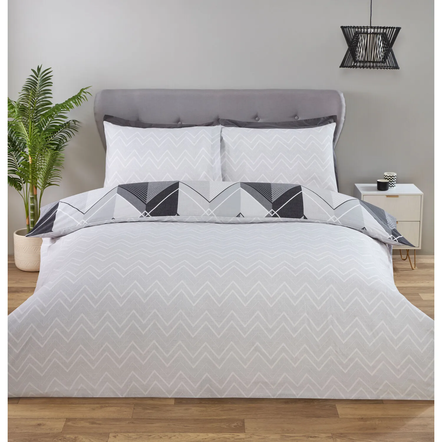 Home Double Chevron Duvet Cover Set - Monochrome
