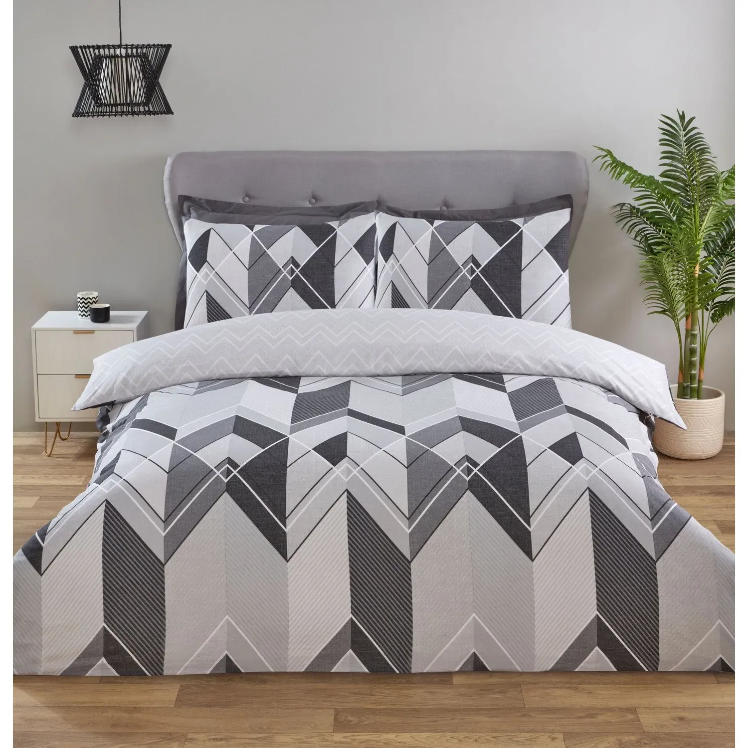 Home Double Chevron Duvet Cover Set - Monochrome