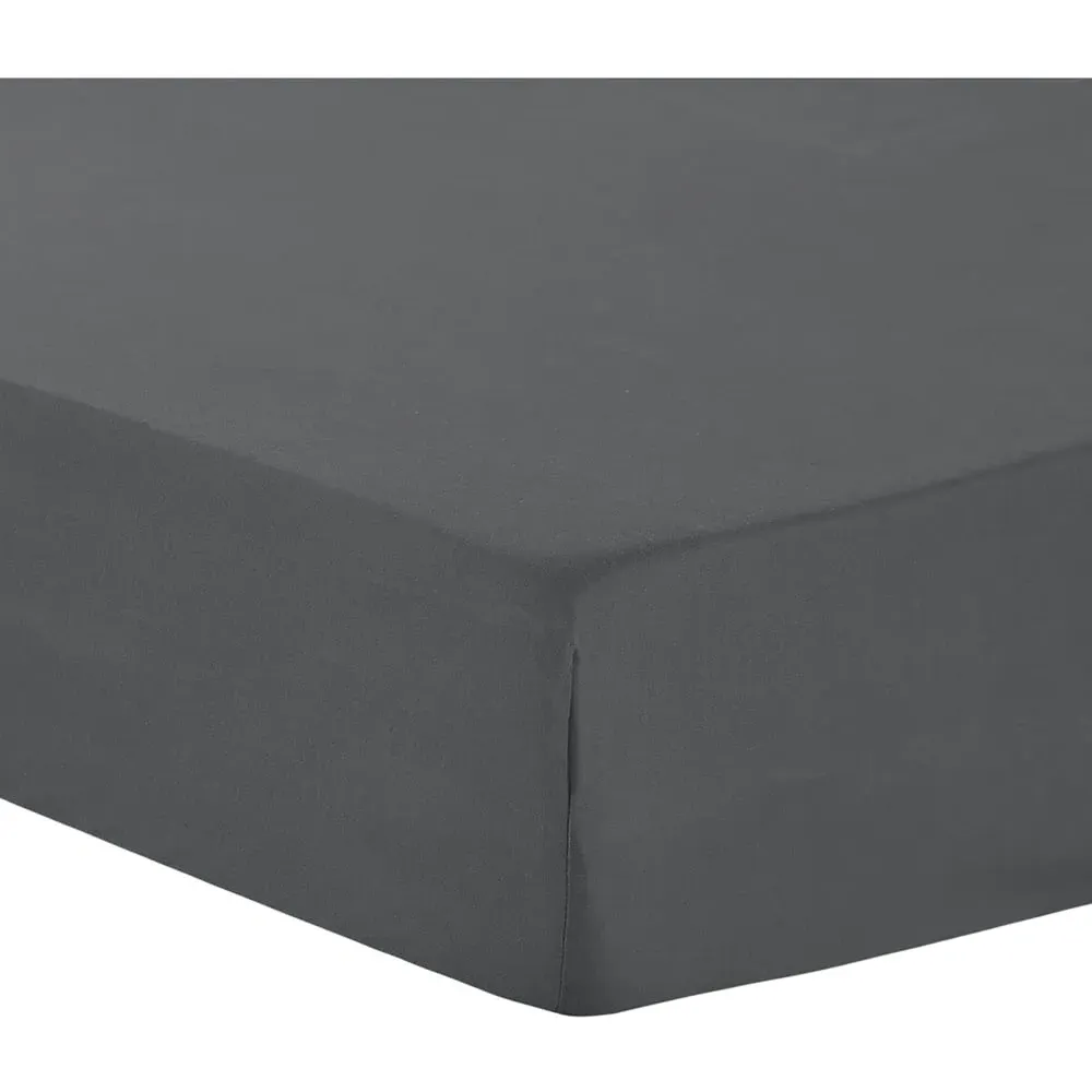 Home Double Fitted Bed Sheet - Charcoal, Polycotton