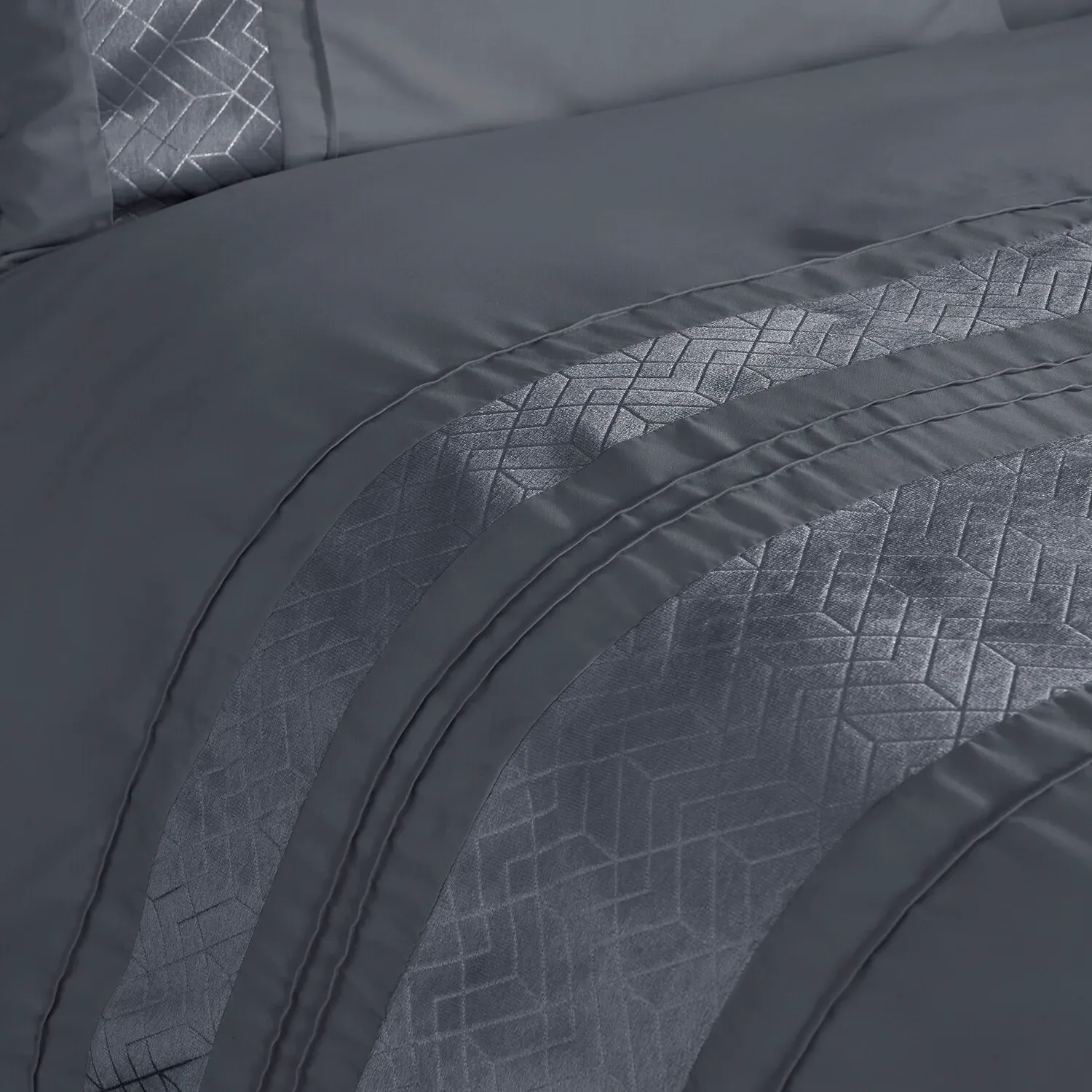 Home Double Geo Velvet Stripe Duvet Cover Set - Grey