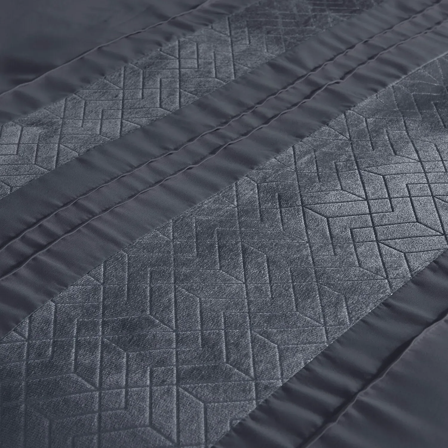 Home Double Geo Velvet Stripe Duvet Cover Set - Grey