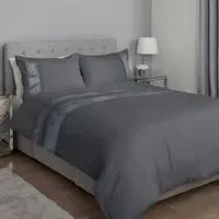 Home Double Geo Velvet Stripe Duvet Cover Set - Grey