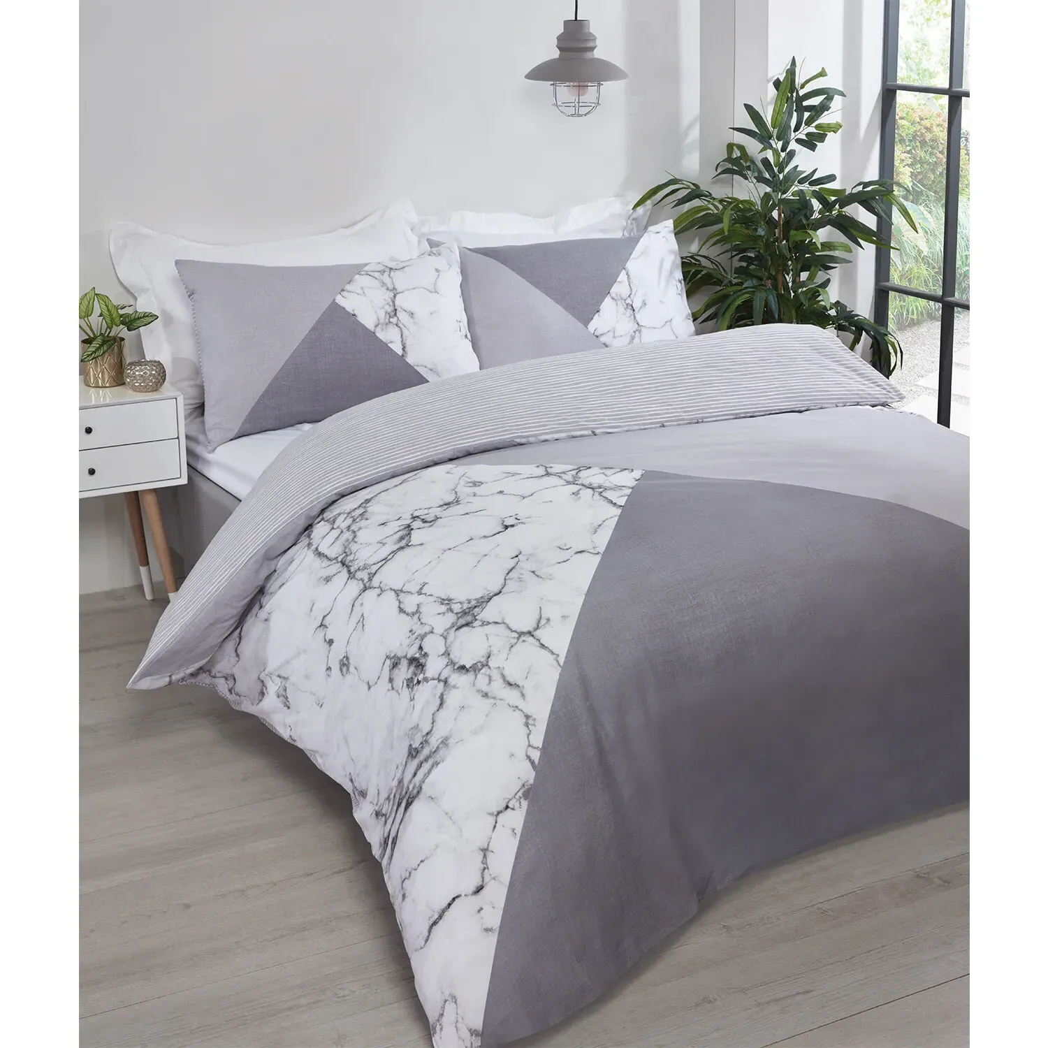 Home Double Marble Geo Duvet Set - Grey