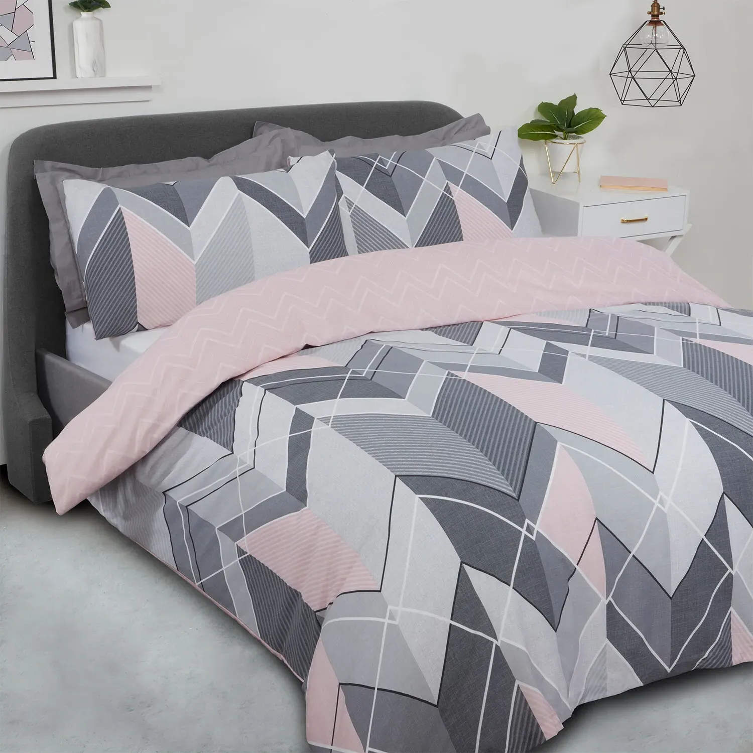 Home King Chevron Duvet Cover Set - Pink