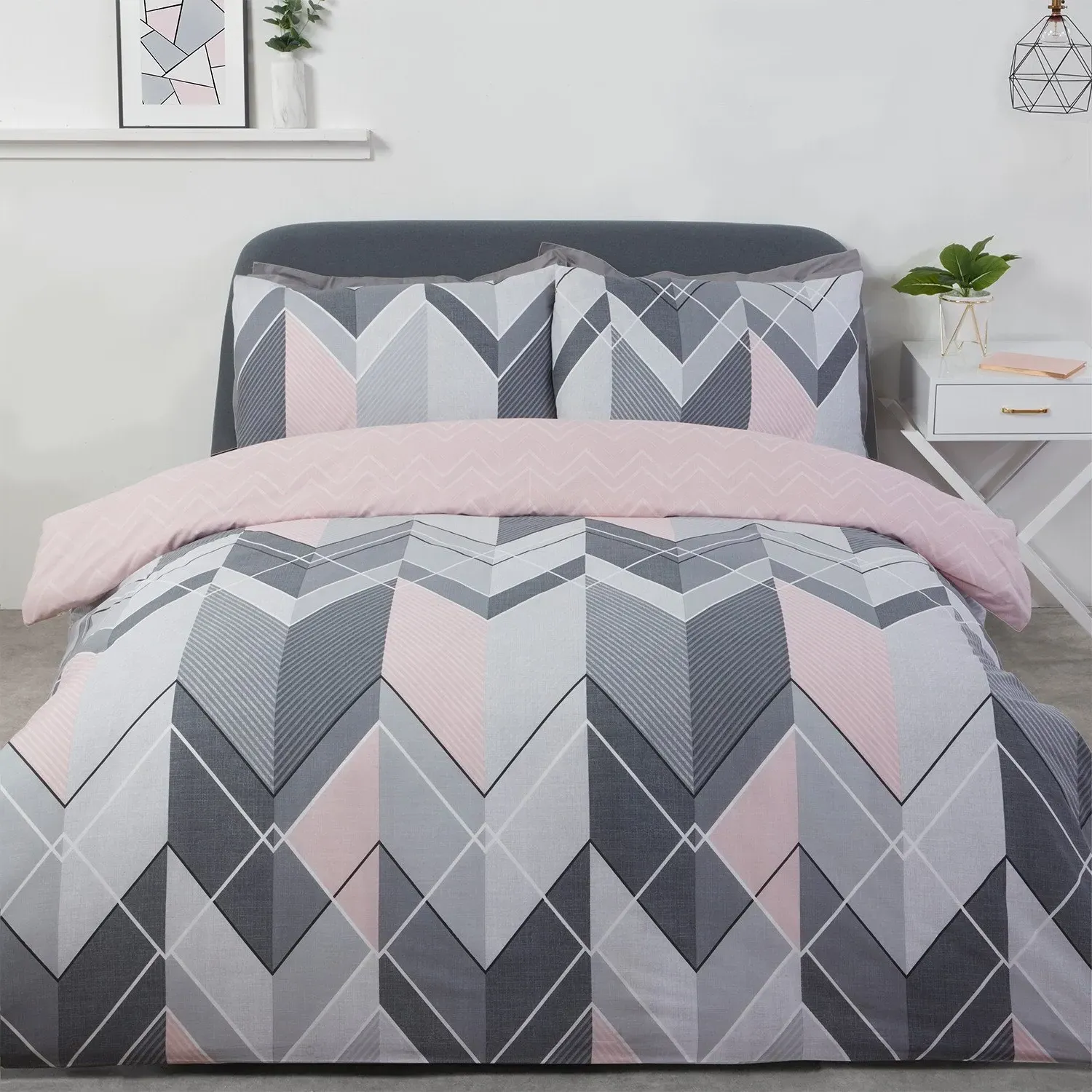Home King Chevron Duvet Cover Set - Pink