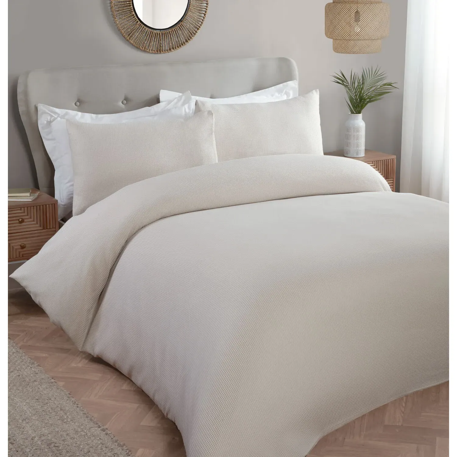 Home Malvern Double Waffle Duvet Cover Set - Natural