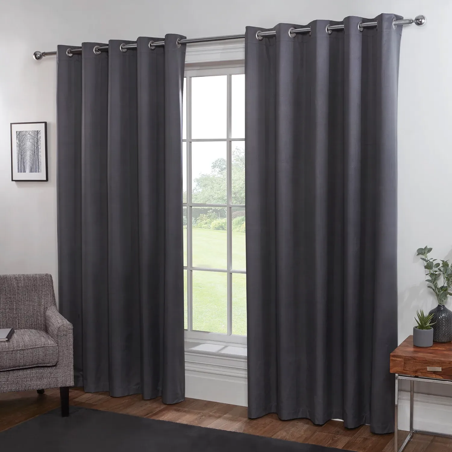 Home Oxford Blackout Eyelet Curtains - Charcoal