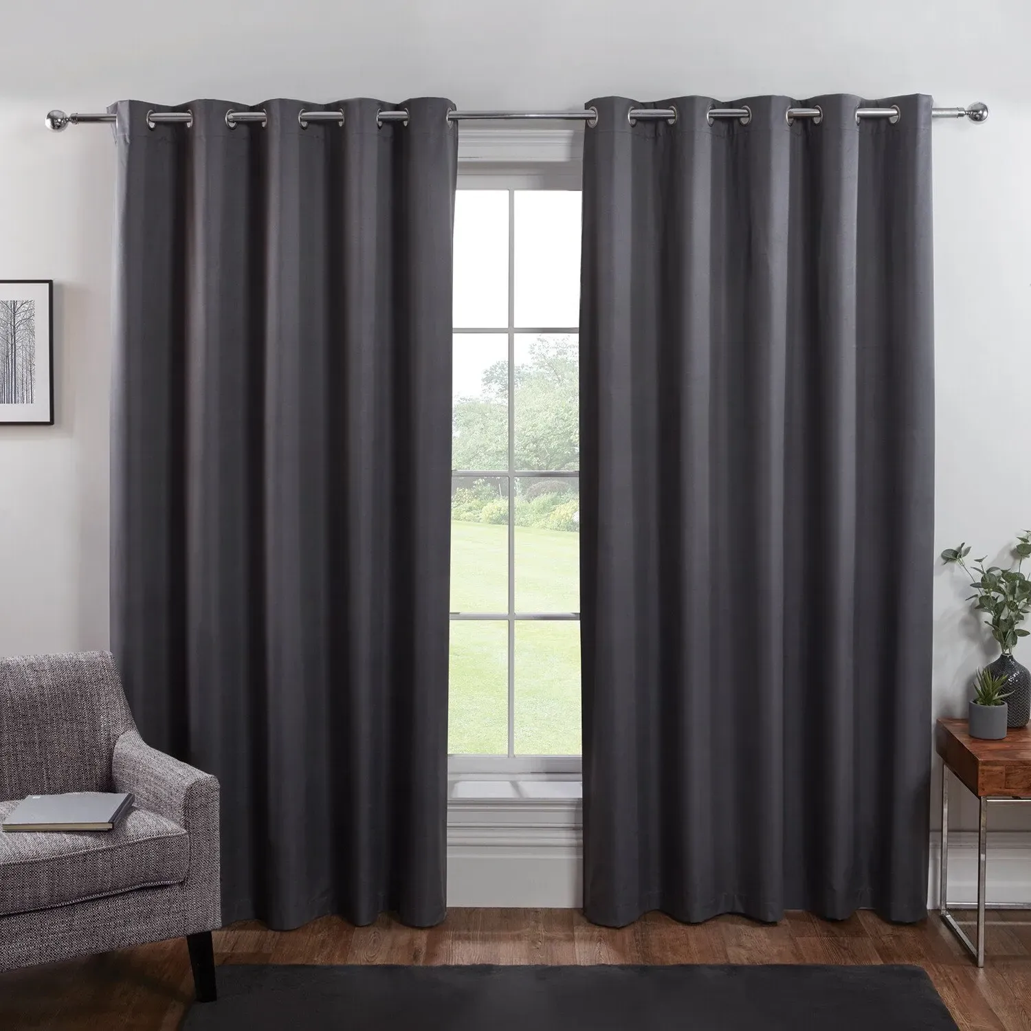Home Oxford Blackout Eyelet Curtains - Charcoal