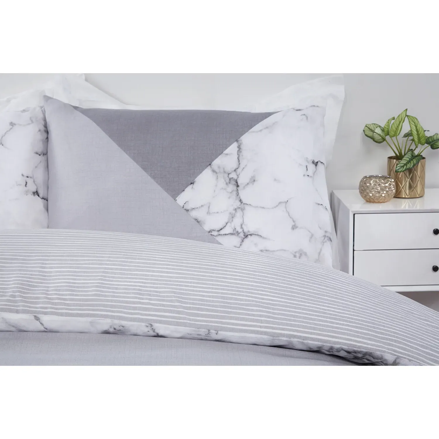 Home Single Marble Geo Duvet Set - Grey