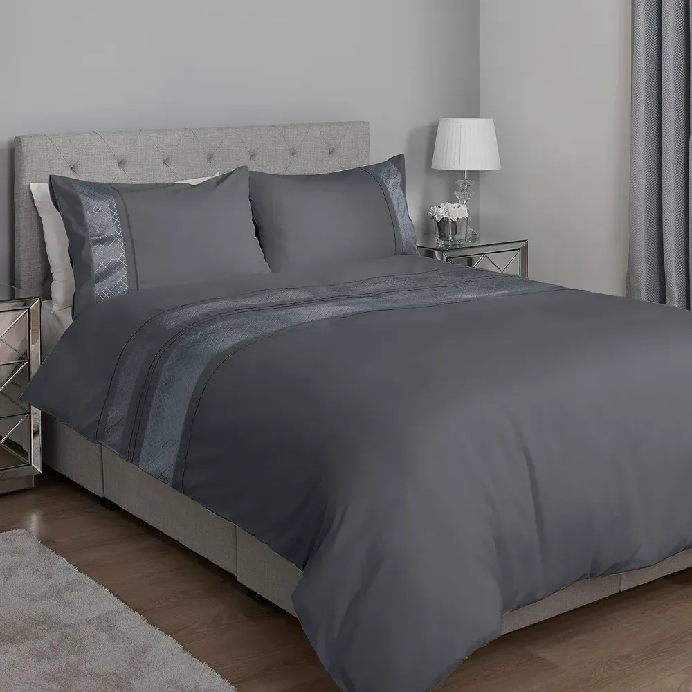 Home Super King Geo Stripe Velvet Duvet Set - Grey