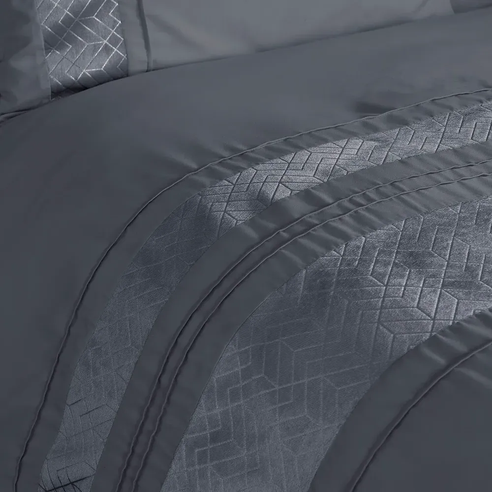 Home Super King Geo Stripe Velvet Duvet Set - Grey