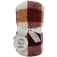 Kinross Check Teddy Fleece Throw - Brown