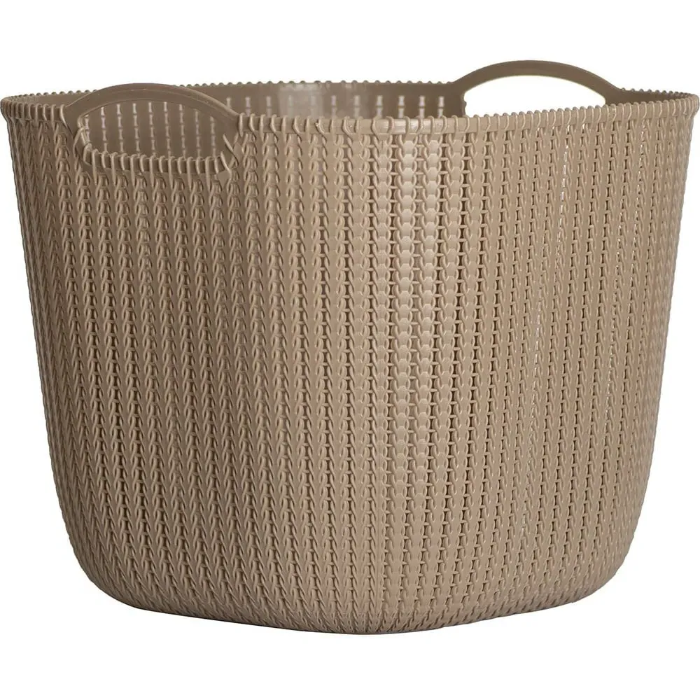 Large Square Knitting Basket - Brown