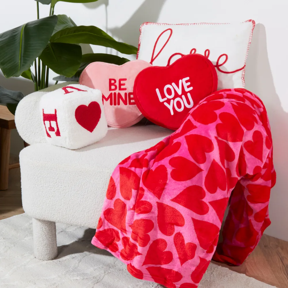 Love Heart Fleece Throw - Red, Flannel