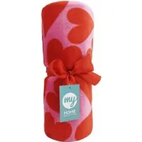 Love Heart Fleece Throw - Red, Flannel